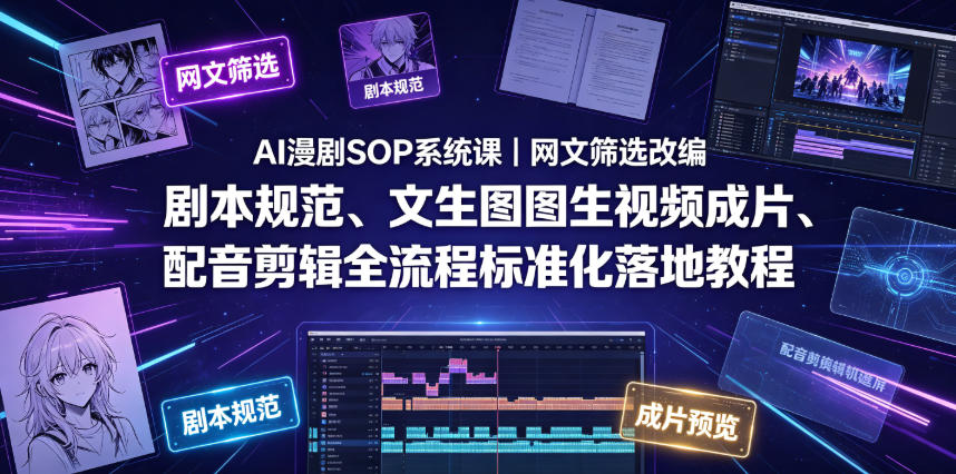 AI漫剧SOP系统课｜网文筛选改编、剧本规范、文生图图生视频成片、配音剪辑全流程标准化落地教程(更新0826)-孔明聊项目