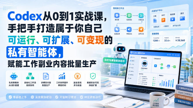 Codex从0到1实战课，手把手打造属于你自己可运行、可扩展、可变现的私有智能体，赋能工作副业内容批量生产-孔明聊项目