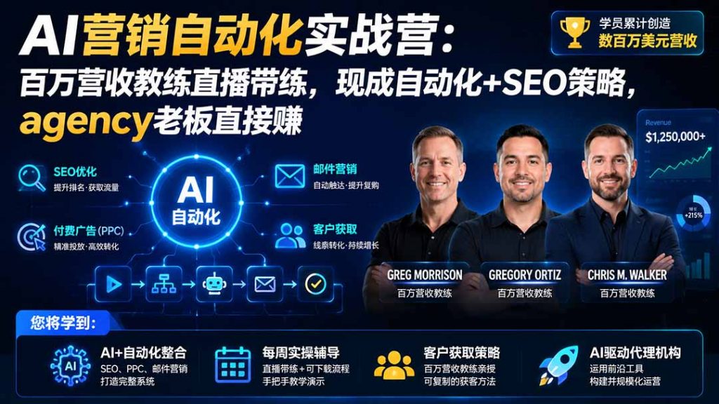 AI营销自动化实战营：百万营收教练直播带练，现成自动化+SEO策略，agency老板直接赚【原创双语字幕】-孔明聊项目