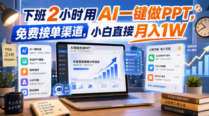 下班2小时用AI一键做PPT，免费接单渠道，小白直接月入1W【揭秘】-孔明聊项目