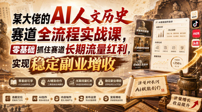 某大佬的AI人文历史赛道全流程实战课，零基础抓住赛道长期流量红利，实现稳定副业增收-孔明聊项目