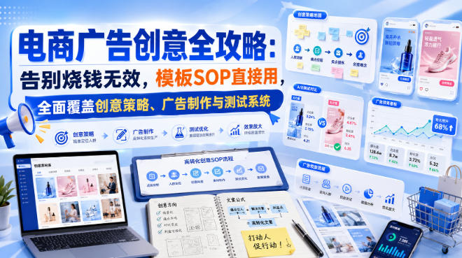 电商广告创意全攻略：告别烧钱无效，模板SOP直接用，全面覆盖创意策略、广告制作与测试系统【原创双语字幕】-孔明聊项目