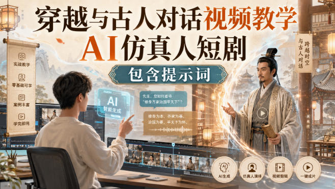 穿越与古人对话视频教学，AI仿真人短剧，包含提示词-孔明聊项目