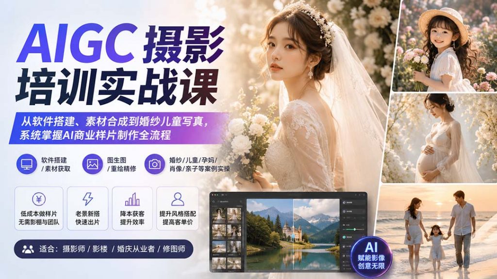 AIGC摄影培训实战课：从软件搭建、素材合成到婚纱儿童写真，系统掌握AI商业样片制作全流程-孔明聊项目