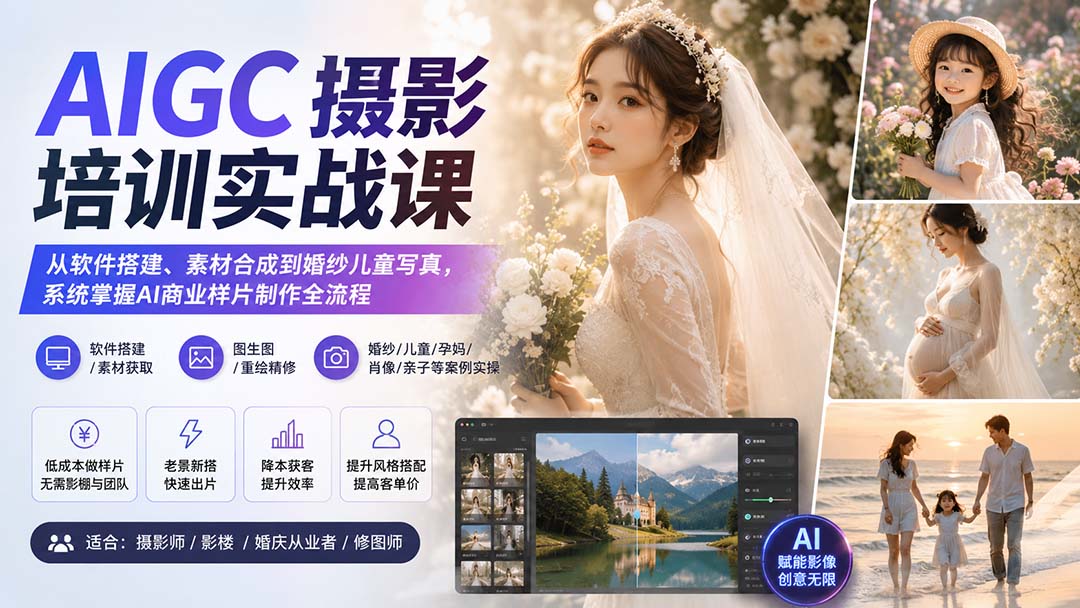 AIGC摄影培训实战课：从软件搭建、素材合成到婚纱儿童写真，系统掌握AI商业样片制作全流程-孔明聊项目