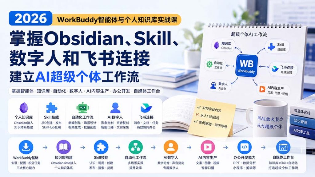 2026 WorkBuddy智能体与个人知识库实战课：掌握Obsidian、Skill、数字人和飞书连接，建立AI超级个体工作流-孔明聊项目