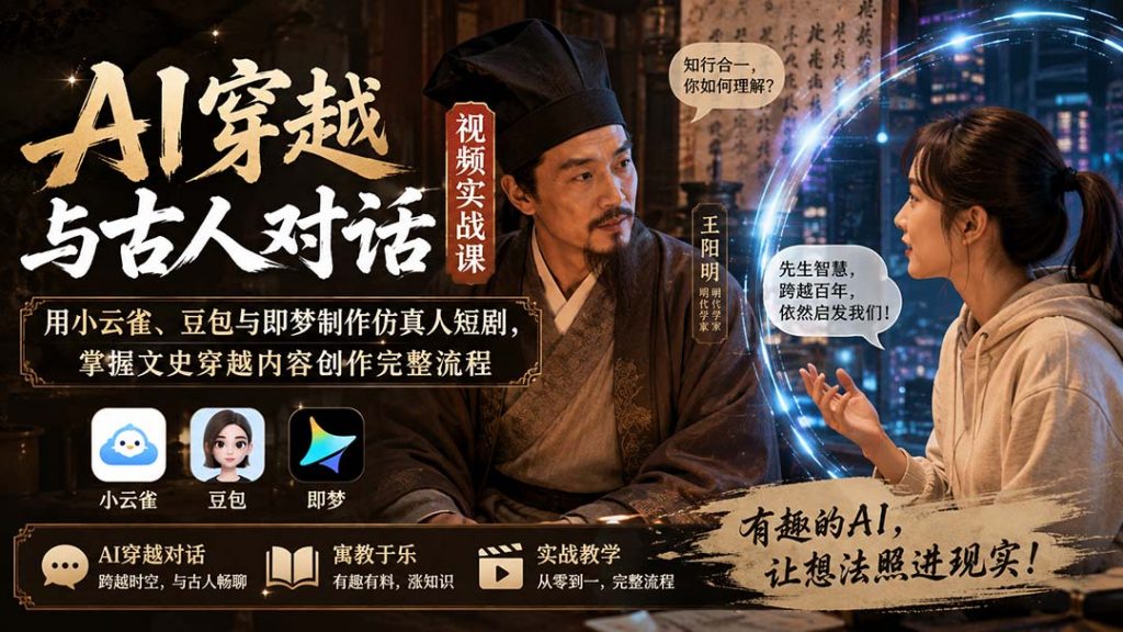 AI穿越与古人对话视频实战课：用小云雀、豆包与即梦制作仿真人短剧，掌握文史穿越内容创作完整流程-孔明聊项目