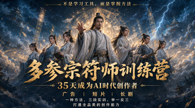 多参宗符师训练营，35天成为AI时代创作者，广告|短片|长剧，一种方法，三段实训，举一反三，打通全品类的创作能力-孔明聊项目