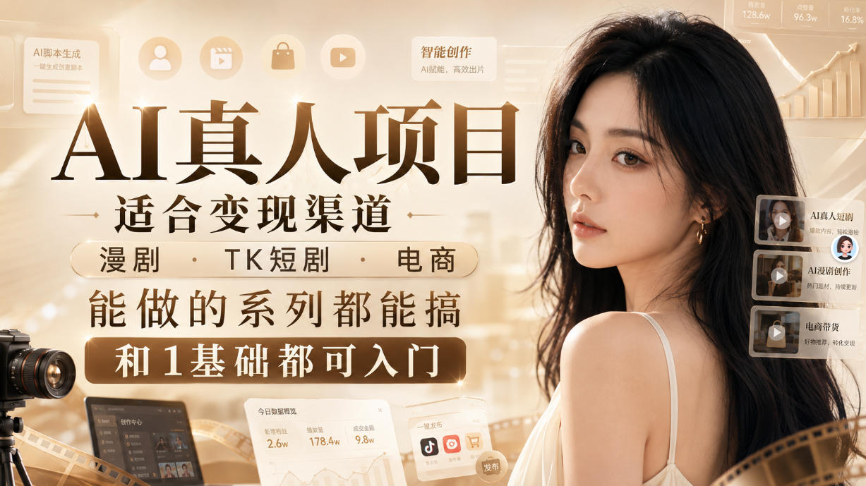 AI真人项目，适合变现渠道，漫剧，TK短剧，电商，能做的系列都能搞，0和1基础都可入门-孔明聊项目