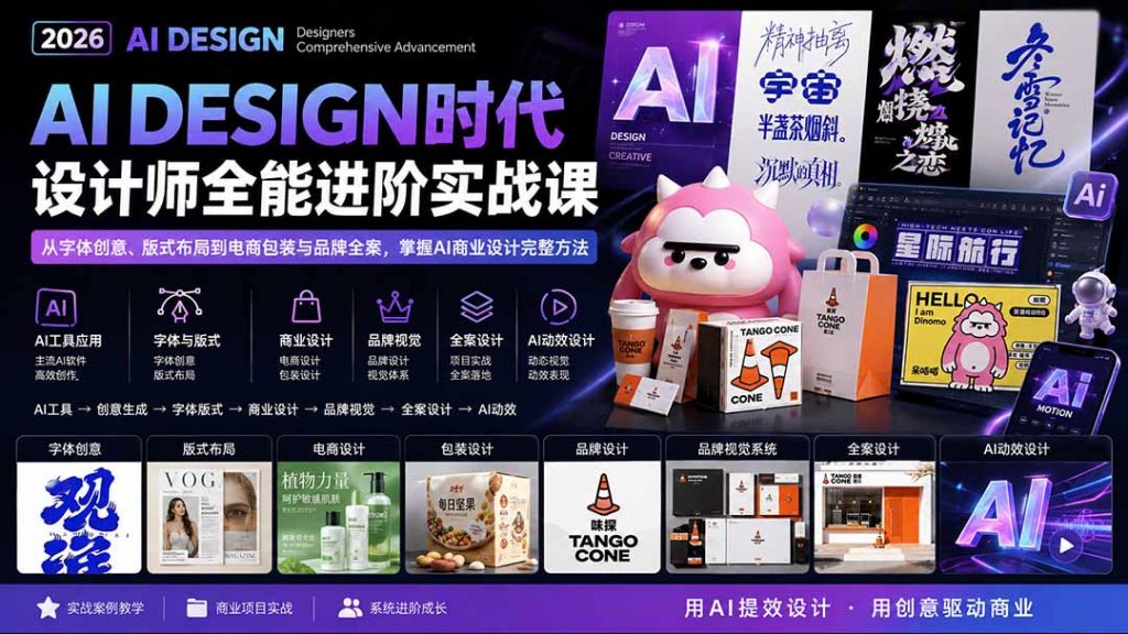 2026AI DESIGN时代设计师全能进阶实战课:从字体创意、版式布局到电商包装与品牌全案,掌握AI商业设计完整方法-孔明聊项目