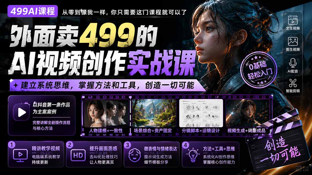 外面卖499的AI视频创作实战课：建立系统思维，掌握方法和工具，创造一切可能。-孔明聊项目