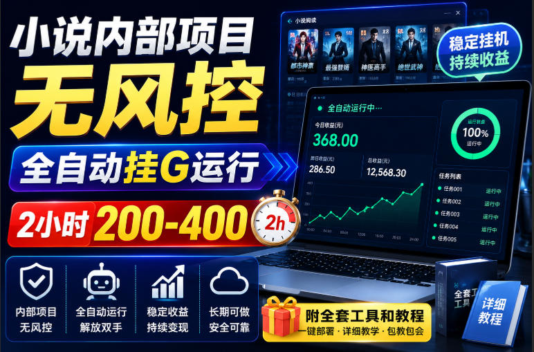 小说内部项目无风控，全自动挂G运行，2小时200-400，附全套工具和教程【揭秘】-孔明聊项目