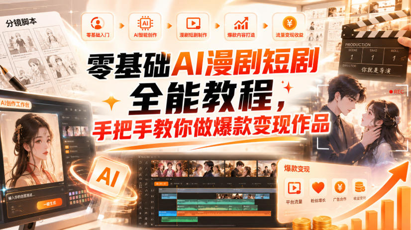 零基础AI漫剧短剧全能教程，从AI智能体搭建、文案脚本分镜、多平台AI生视频、剪映精修，覆盖全题材创作，手把手教你做爆款变现作品-孔明聊项目