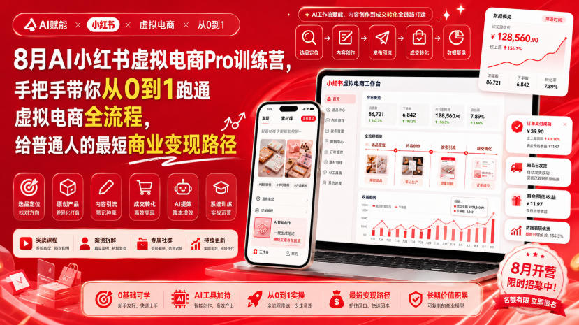8月AI小红书虚拟电商Pro训练营，手把手带你从0到1跑通虚拟电商全流程，给普通人的最短商业变现路径(更新0903)-孔明聊项目