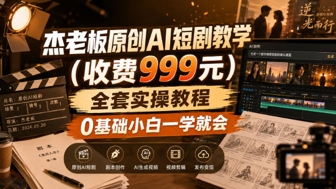 杰老板原创AI短剧教学(收费999元)，全套实操教程，0基础小白一学就会，非搬运技术-孔明聊项目