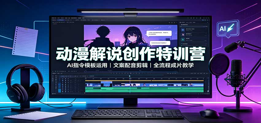 动漫解说创作特训营：AI指令模板运用，文案配音剪辑，全流程成片教学-孔明聊项目