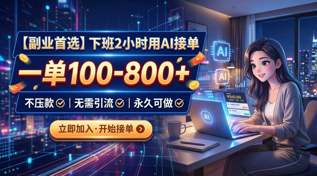 下班2小时用AI接单，一单100-800+，不压款，无需引流，永久可做-孔明聊项目