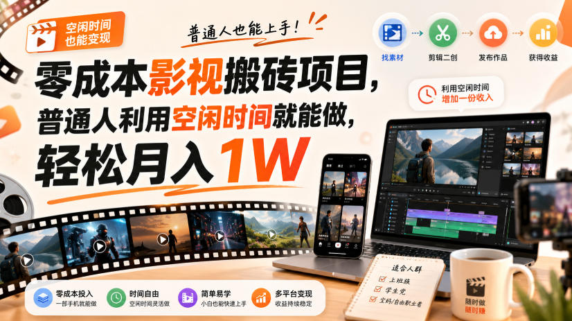 零门槛影视搬砖项目，月入万元，玩法稳定普通人可落地的长期副业！-孔明聊项目