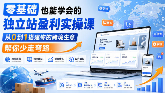 零基础也能学会的独立站盈利实操课，从0到1搭建你的跨境生意，帮你少走弯路-孔明聊项目