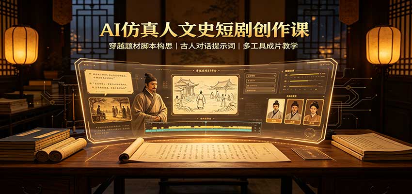 AI仿真人文史短剧创作课：穿越题材脚本构思，古人对话提示词，多工具成片教学-孔明聊项目