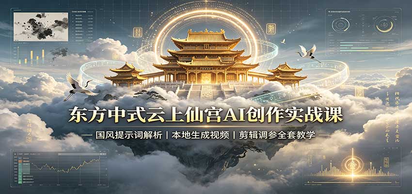 东方中式云上仙宫AI创作实战课：国风提示词解析，本地生成视频，剪辑调参全套教学-孔明聊项目