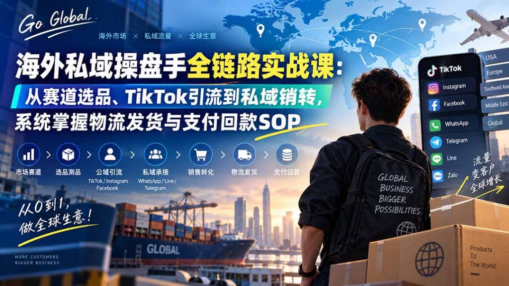 海外私域操盘手全链路实战课:从赛道选品、TikTok引流到私域销转,系统掌握物流发货与支付回款SOP-孔明聊项目