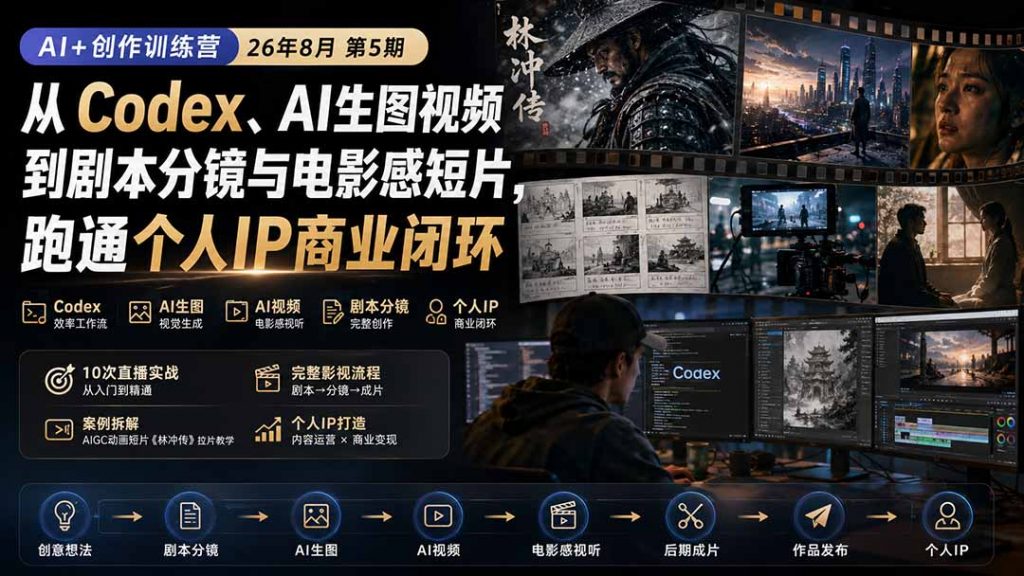 AI+创作训练营26年第5期-更新：从Codex、AI生图视频到剧本分镜与电影感短片，跑通个人IP商业闭环-孔明聊项目