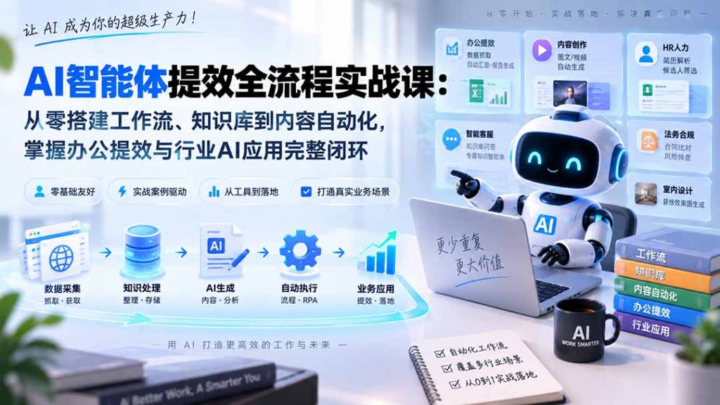 AI智能体提效全流程实战课：从零搭建工作流、知识库到内容自动化，掌握办公提效与行业AI应用完整闭环-孔明聊项目