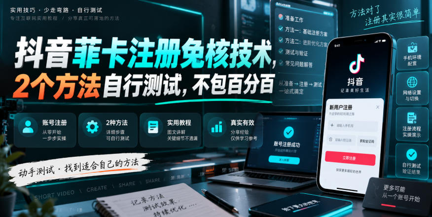 抖音菲卡注册免核技术，2个方法自行测试，不包百分百-孔明聊项目