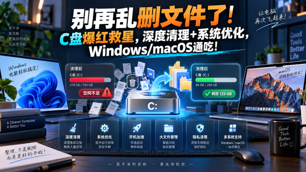 别再乱删文件了！C盘爆红救星，深度清理+系统优化，Windows/macOS通吃！-孔明聊项目