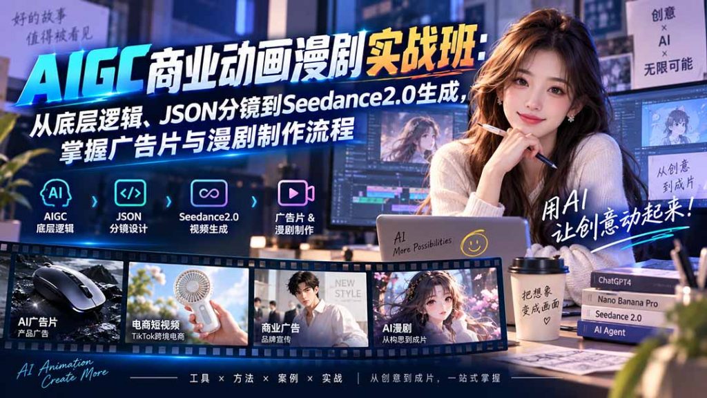 AIGC商业动画漫剧实战班-更新：从底层逻辑、JSON分镜到Seedance2.0生成，掌握广告片与漫剧制作流程-孔明聊项目