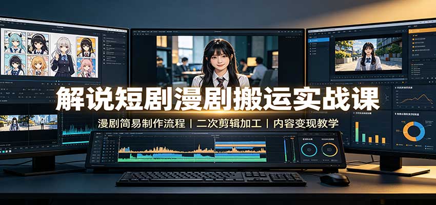 解说短剧漫剧搬运实战课：漫剧简易制作流程，二次剪辑加工，内容变现教学-孔明聊项目