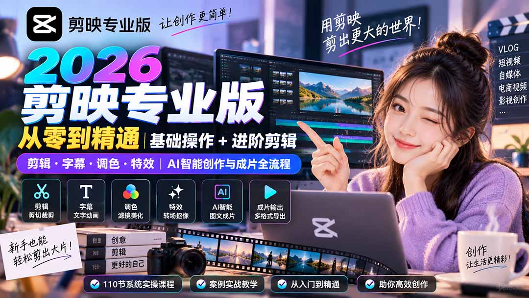2026剪映专业版从零到精通｜基础操作+进阶剪辑｜剪辑·字幕·调色·特效｜AI智能创作与成片全流程-孔明聊项目