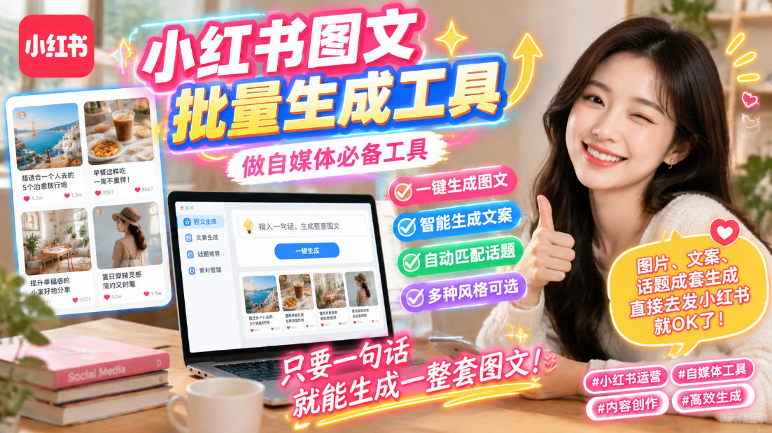小红书图文批量生成工具，话题、文案、配图一键生成，直接发布，做自媒体必备工具-孔明聊项目