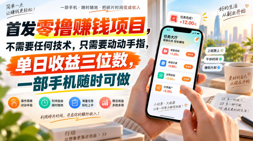 首发零撸賺钱项目，不需要任何技术，只需要动动手指，单日收益三位数，一部手机随时可做【揭秘】-孔明聊项目