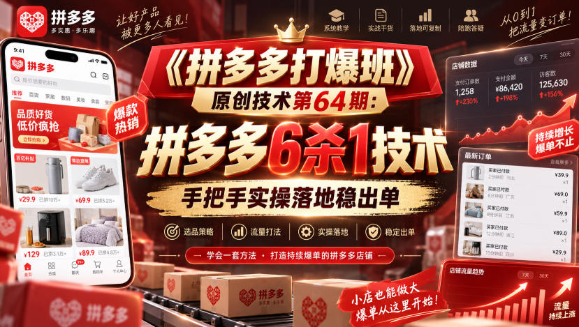 《拼多多打爆班》原创技术第64期：拼多多6杀1技术，手把手实操落地稳出单-孔明聊项目