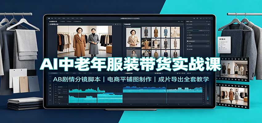AI中老年服装带货实战课：AB剧情分镜脚本，电商平铺图制作，成片导出全套教学-孔明聊项目