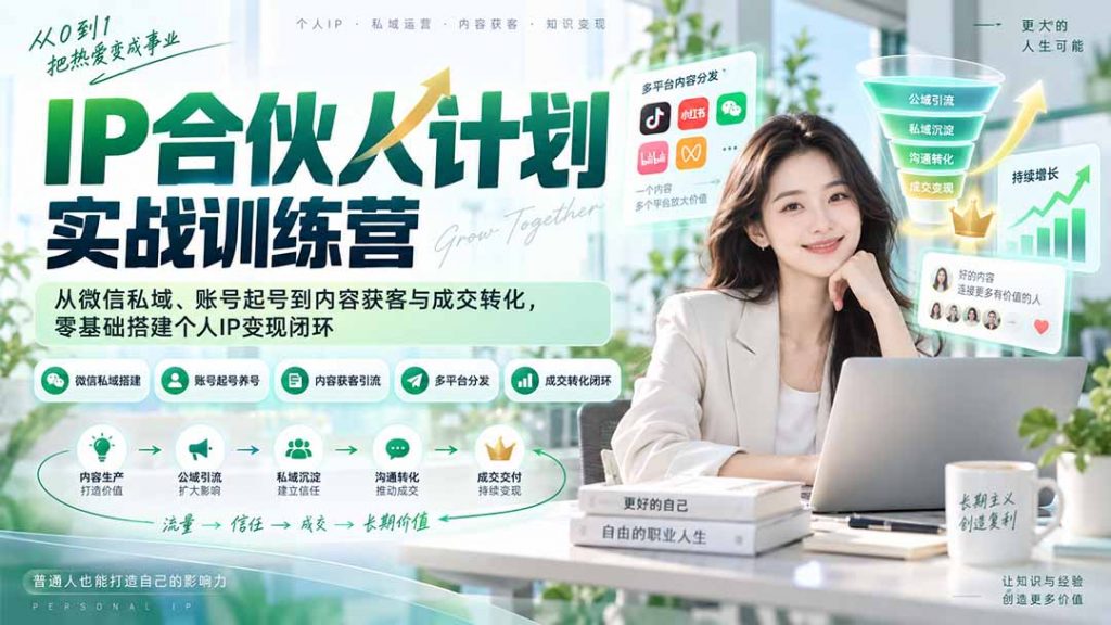 IP合伙人计划实战训练营-更新：从微信私域、账号起号到内容获客与成交转化，零基础搭建个人IP变现闭环-孔明聊项目
