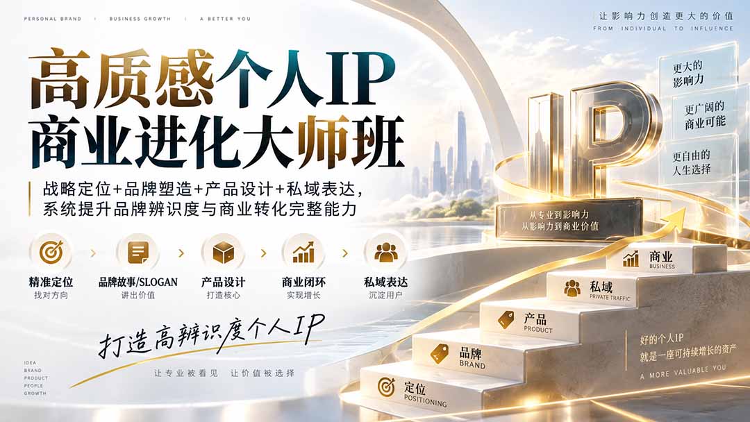 高质感个人IP商业进化大师班：战略定位+品牌塑造+产品设计+私域表达，系统提升品牌辨识度与商业转化完整能力-孔明聊项目
