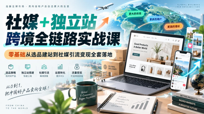 社媒+独立站跨境全链路实战课｜零基础从选品建站到社媒引流变现全套落地-孔明聊项目