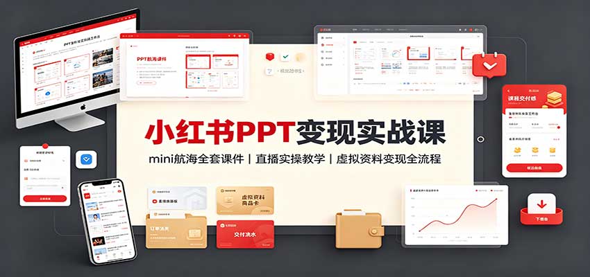 小红书PPT变现实战课：mini航海全套课件+直播实操教学，虚拟资料变现全流程-孔明聊项目