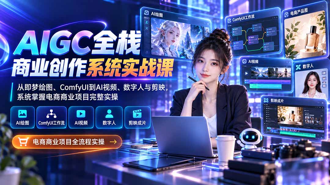 AIGC全栈商业创作系统实战课：从即梦绘图、ComfyUI到AI视频、数字人与剪映，系统掌握电商商业项目完整实操-孔明聊项目