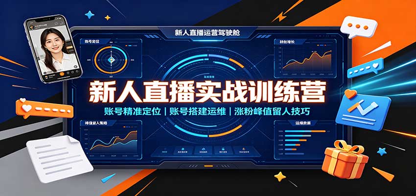 新人直播实战训练营：账号精准定位，账号搭建运维，涨粉峰值留人技巧-孔明聊项目