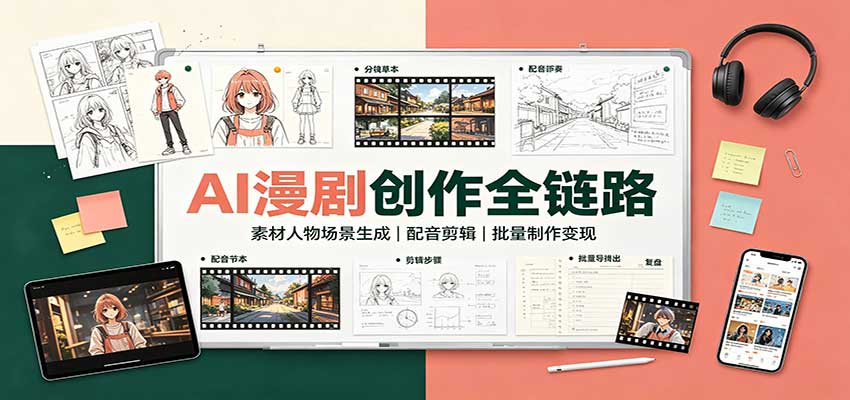 AI漫剧创作全链路：素材人物场景生成，配音剪辑，批量制作变现-孔明聊项目