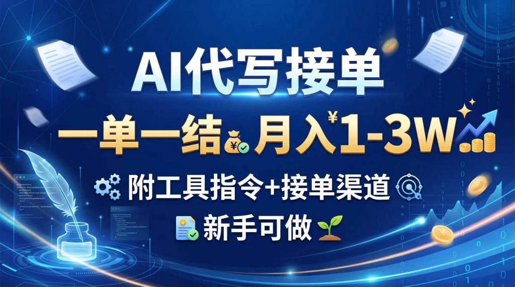 AI代写接单，一单一结，月入1-3W，附工具指令+接单渠道，新手可做-孔明聊项目