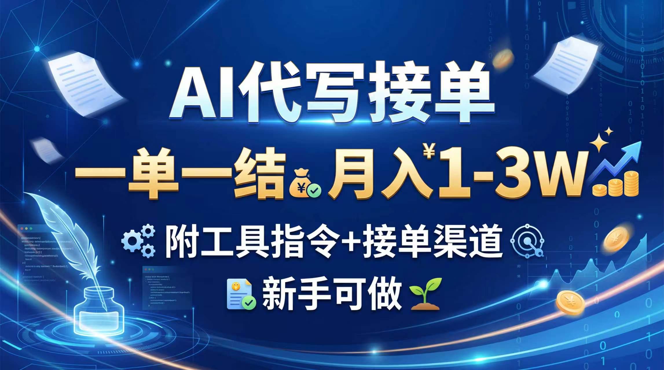 AI代写接单，一单一结，月入1-3W，附工具指令+接单渠道，新手可做-孔明聊项目