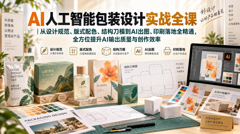 AI人工智能包装设计实战全课｜从设计规范、版式配色、结构刀模到AI出图、印刷落地全精通-孔明聊项目