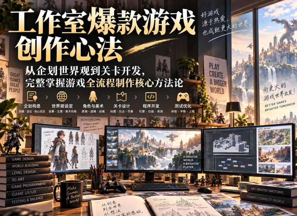 工作室爆款游戏创作心法｜从企划世界观到关卡开发，完整掌握游戏全流程制作核心方法论-孔明聊项目