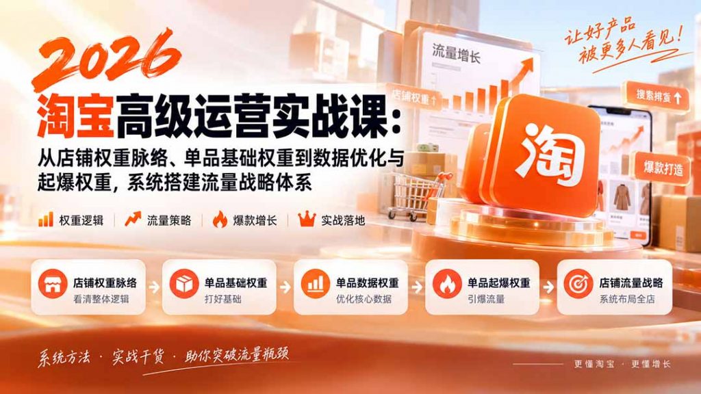 2026淘宝高级运营实战课：从店铺权重脉络、单品基础权重到数据优化与起爆权重，系统搭建流量战略体系-孔明聊项目