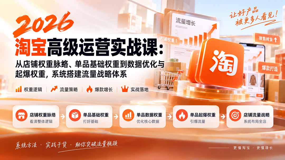 2026淘宝高级运营实战课：从店铺权重脉络、单品基础权重到数据优化与起爆权重，系统搭建流量战略体系-孔明聊项目
